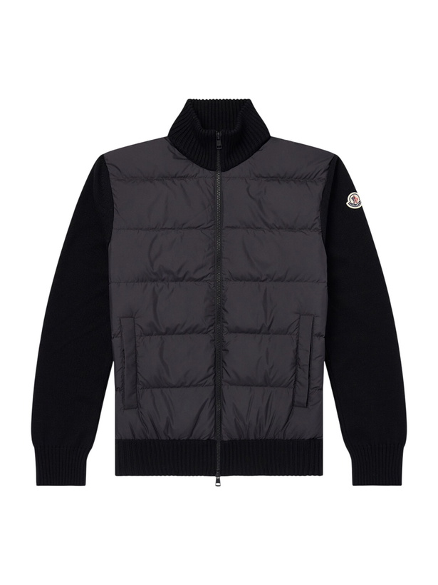 Photo: Moncler - Panelled Virgin Wool and Quilted Shell Down Zip-Up Cardigan - Black
