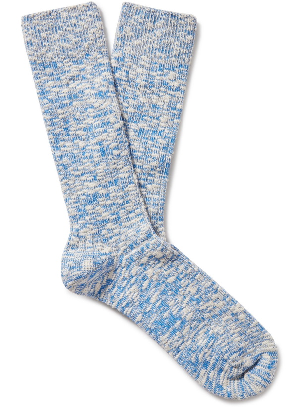 Photo: Anonymous Ism - Slub Cotton-Blend Socks - Blue