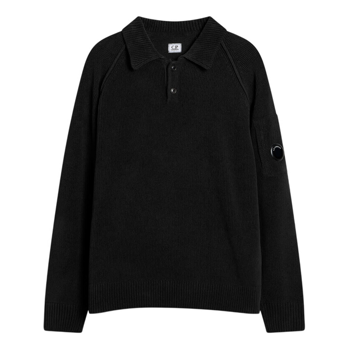 Photo: C.P. Company Men's Chenille Knit Polo Sweater in Black