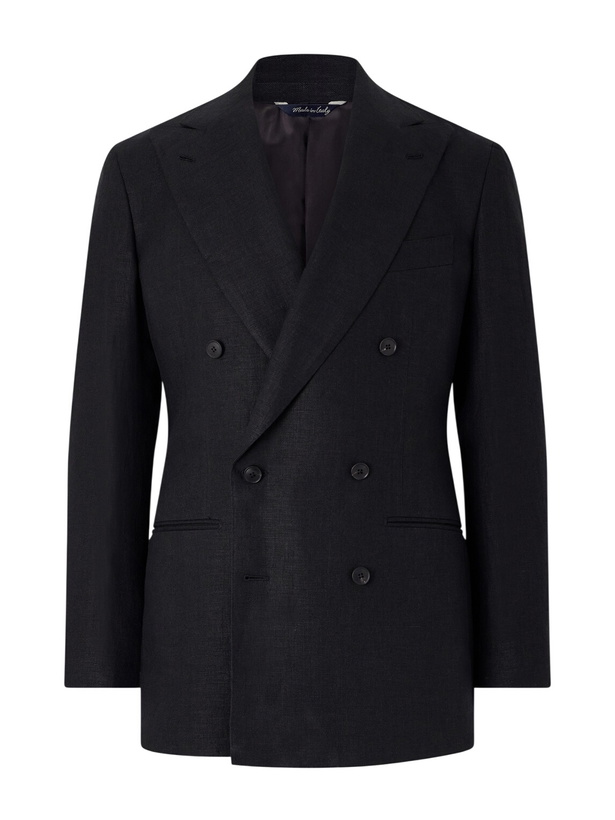 Photo: Saman Amel - Linen Double-Breasted Blazer - Black