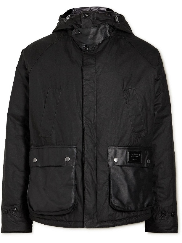 Photo: Barbour Gold Standard - Soay Padded Leather-Trimmed Waxed-Cotton Hooded Jacket - Black