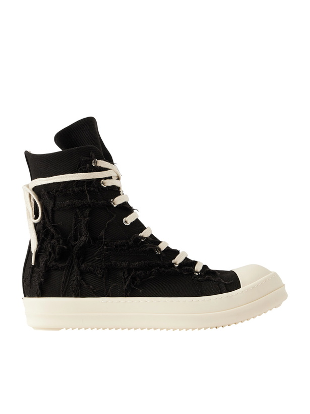 Photo: DRKSHDW by Rick Owens - Frayed Denim High-Top Sneakers - Black