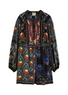Farm Rio Patchwork-print Georgette Mini Dress Black