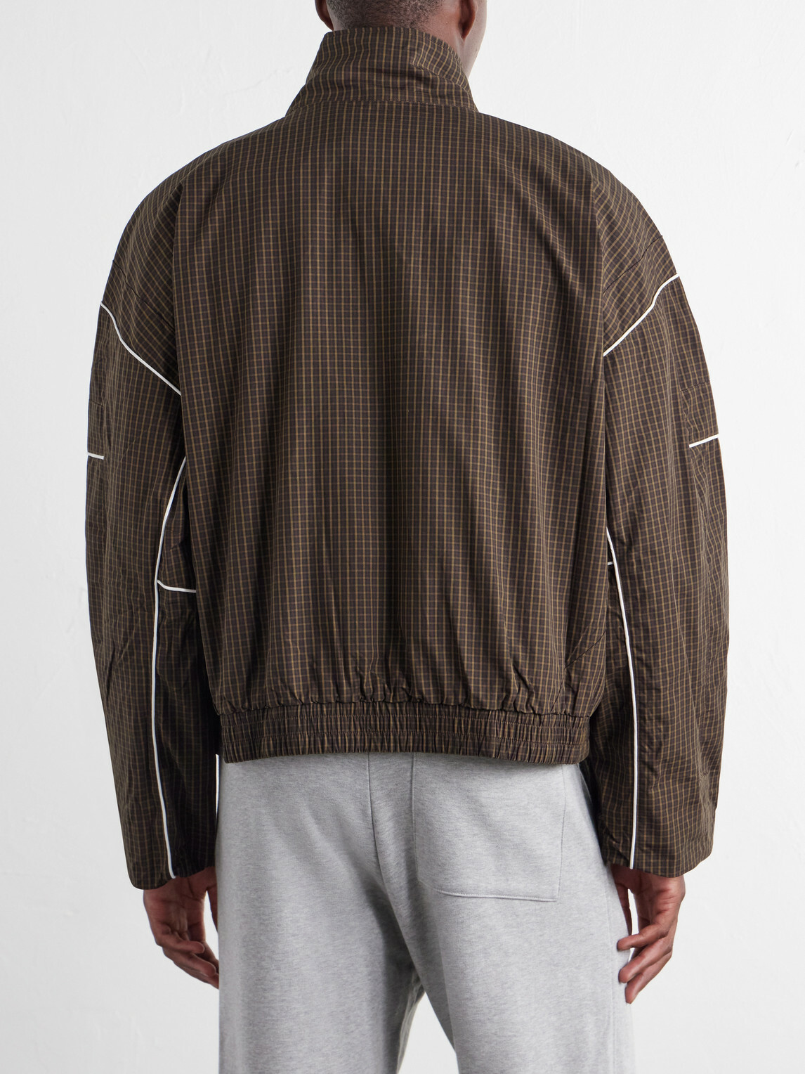 NAHMIAS - Grid Checked Logo-Embroidered Cotton Blouson Jacket - Brown