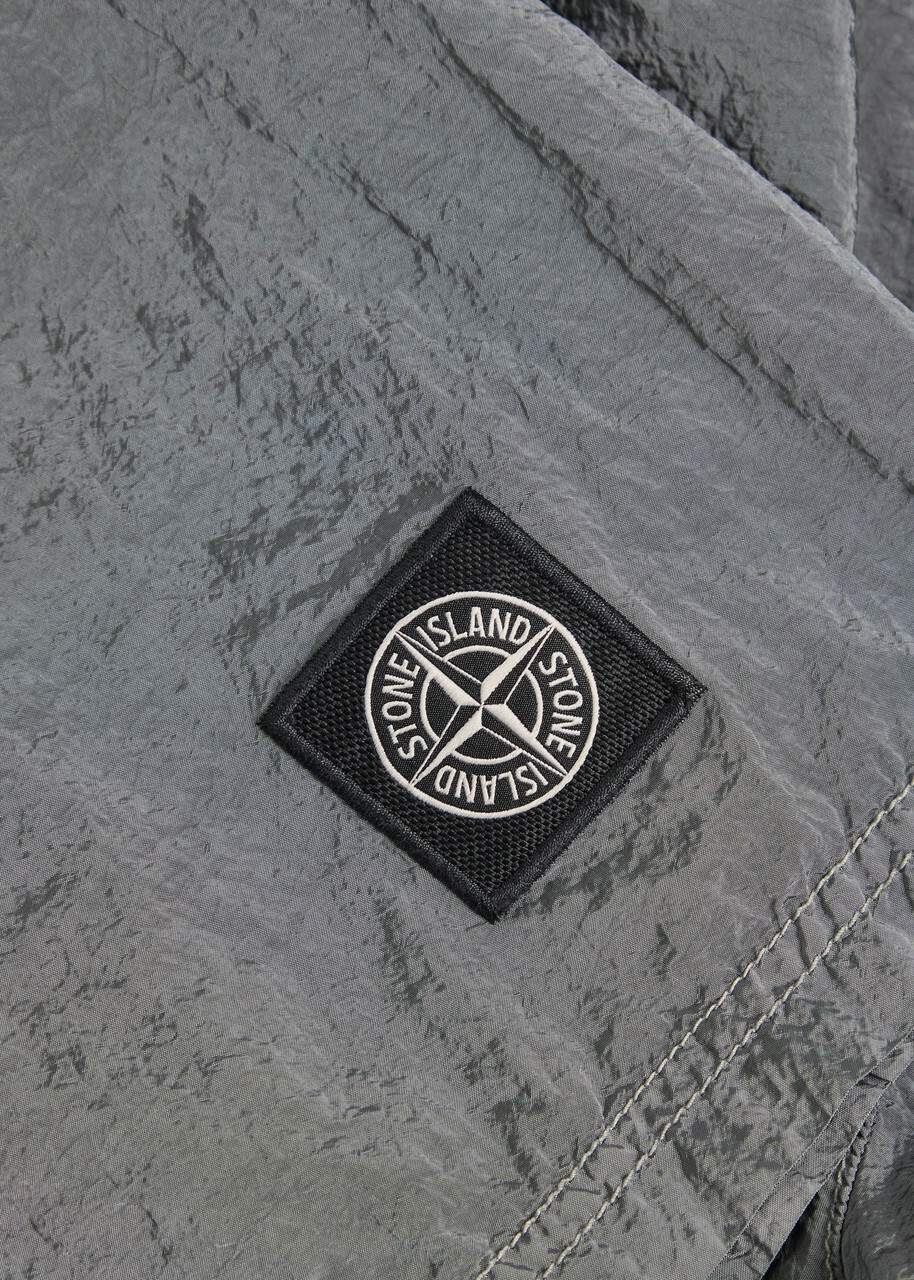 Stone Island Logo Crinkled Nylon Swim Shorts Grey