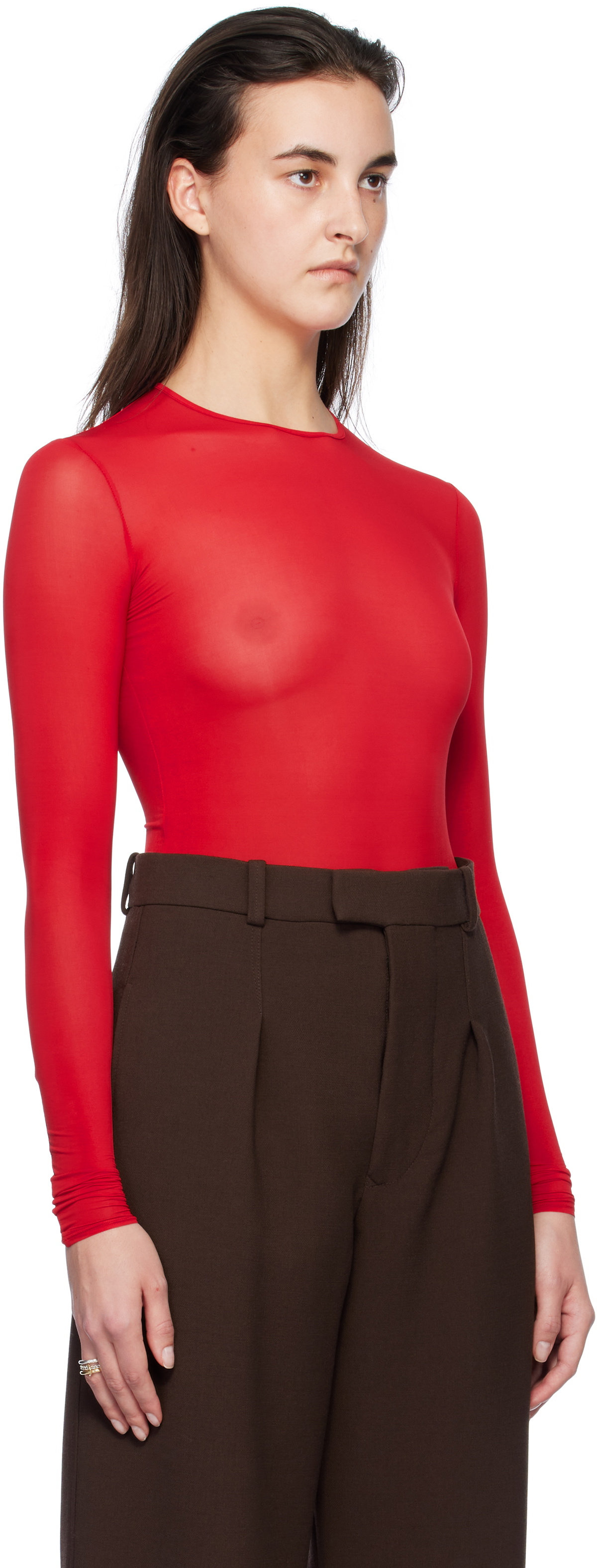 WARDROBE.NYC Red Sheer Bodysuit WARDROBE.NYC