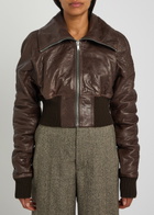 Rick Owens Dracuflight Cropped Leather Bomber Jacket Dark Brown