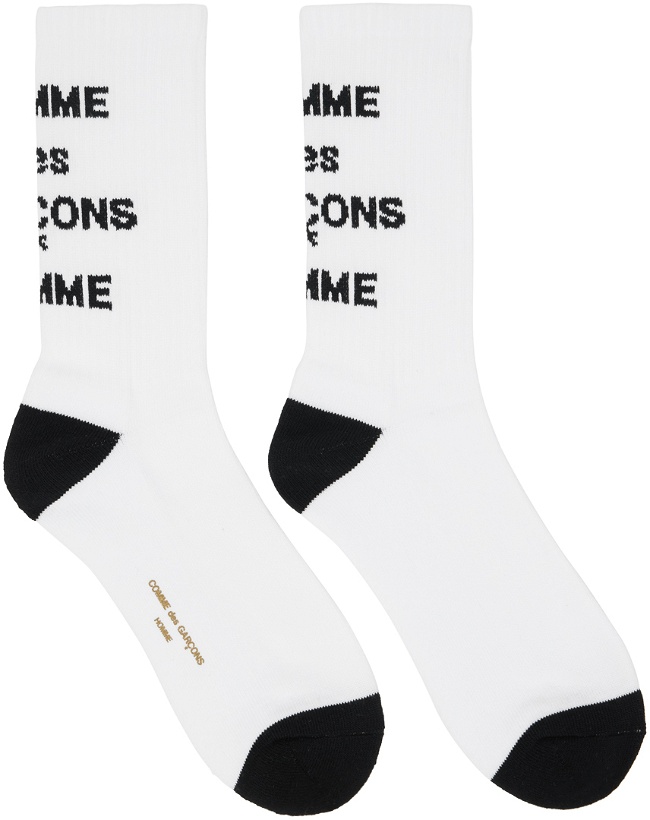 Photo: Comme des Garçons Homme White Cotton Pile Logo Socks