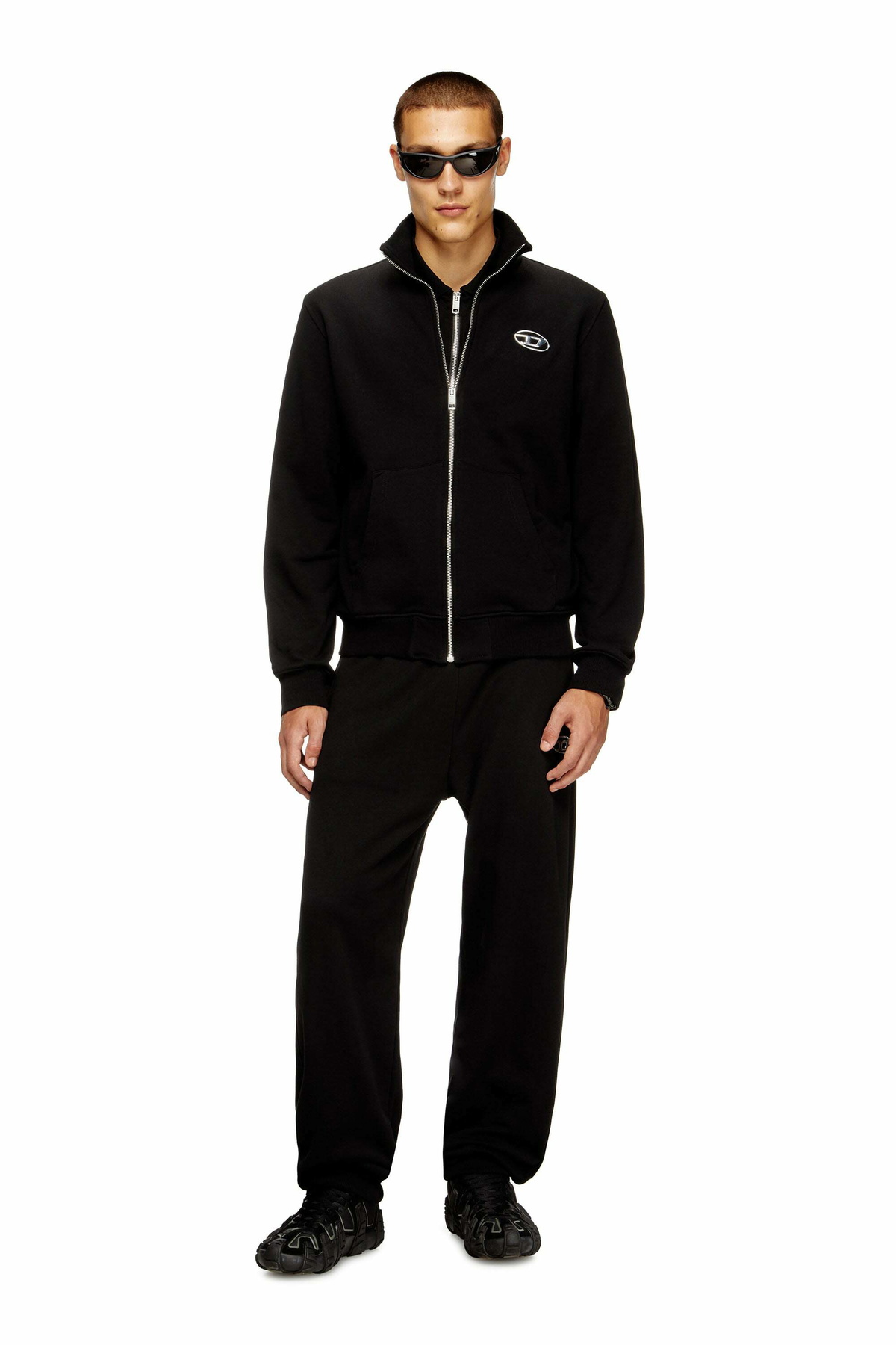 Diesel Zip-up sweatshirt with metallic logo - Sweaters Mens in Black