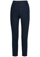 Pleats Please Issey Miyake Pleated Tapered-leg Woven Trousers Navy