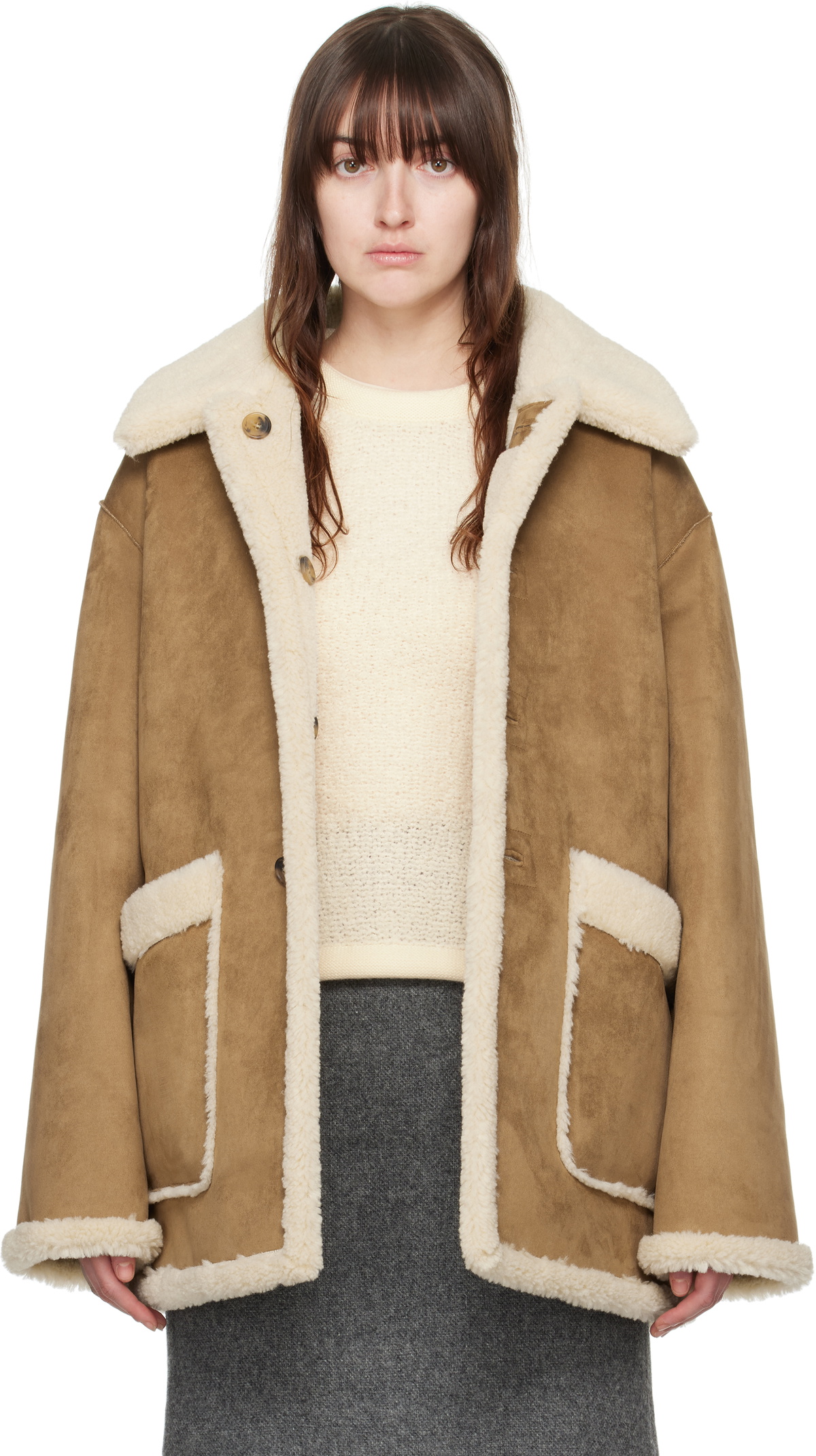 Reversible Faux Shearling Dress Coat
