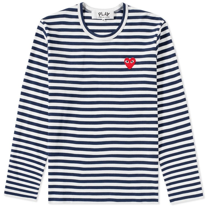 Photo: Comme des Garcons Play Long Sleeve Heart Logo Stripe Tee Black & White