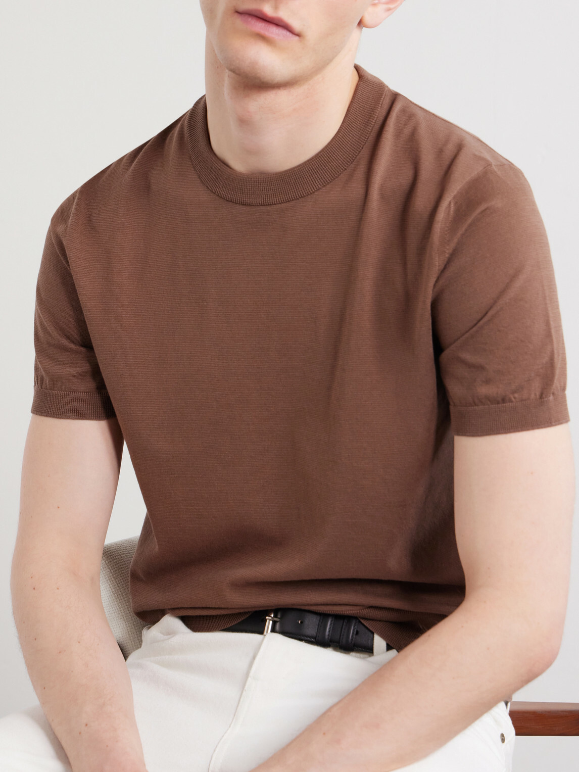 Brioni - Knitted Cotton T-Shirt - Brown