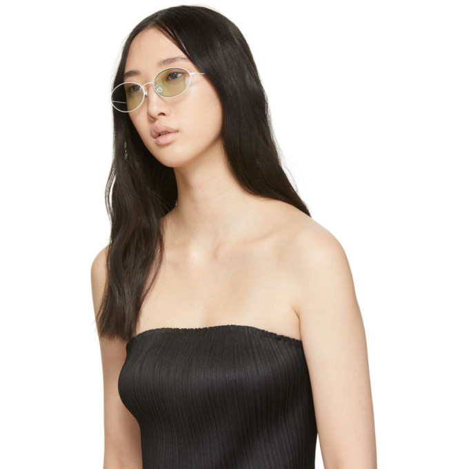 Ann Demeulemeester White and Green Linda Farrow Edition Oval Sunglasses ...