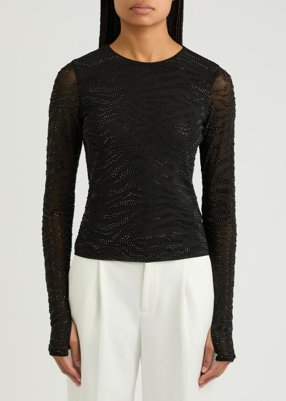 Alice + Olivia Delaina Embellished Tulle top Black