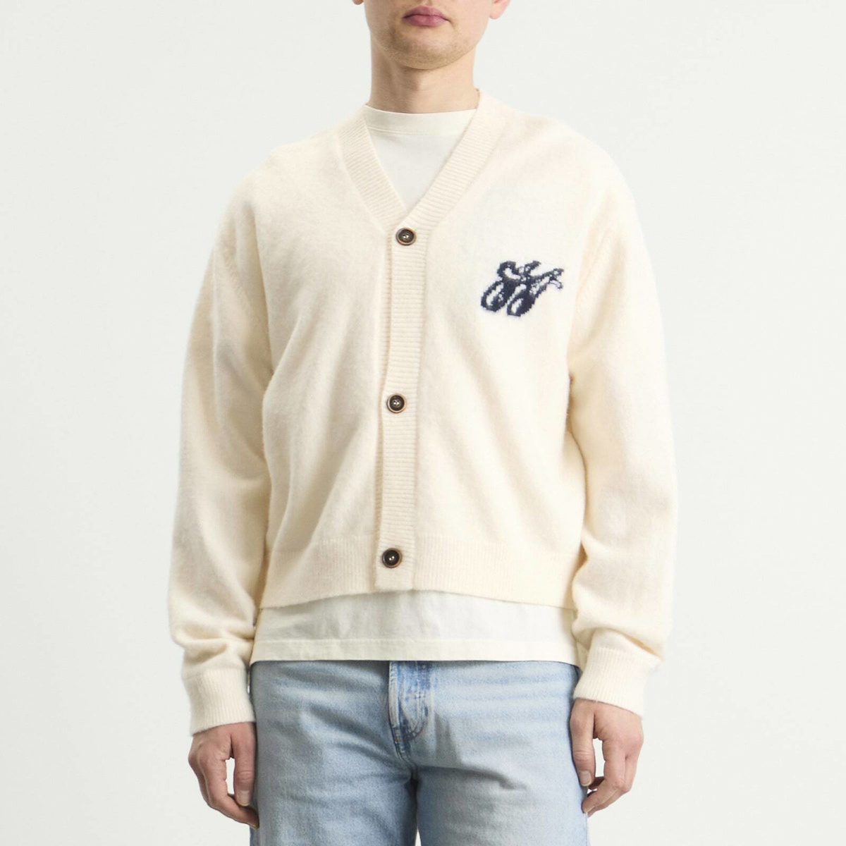 Honor the Gift Men's Brushed Knit Cardigan in Bone