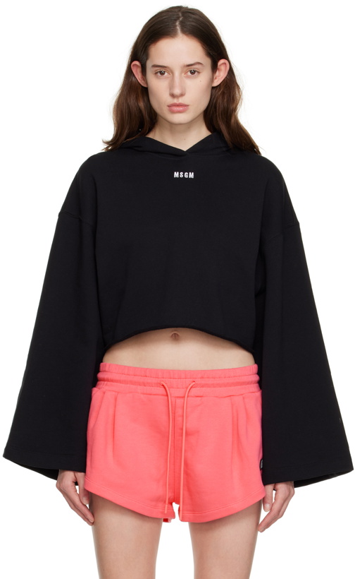 Photo: MSGM Black Embroidered Cropped Hoodie