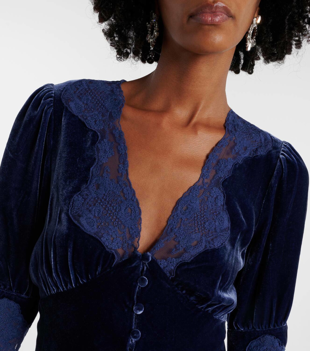 Rixo Amanda lace-trimmed velvet top