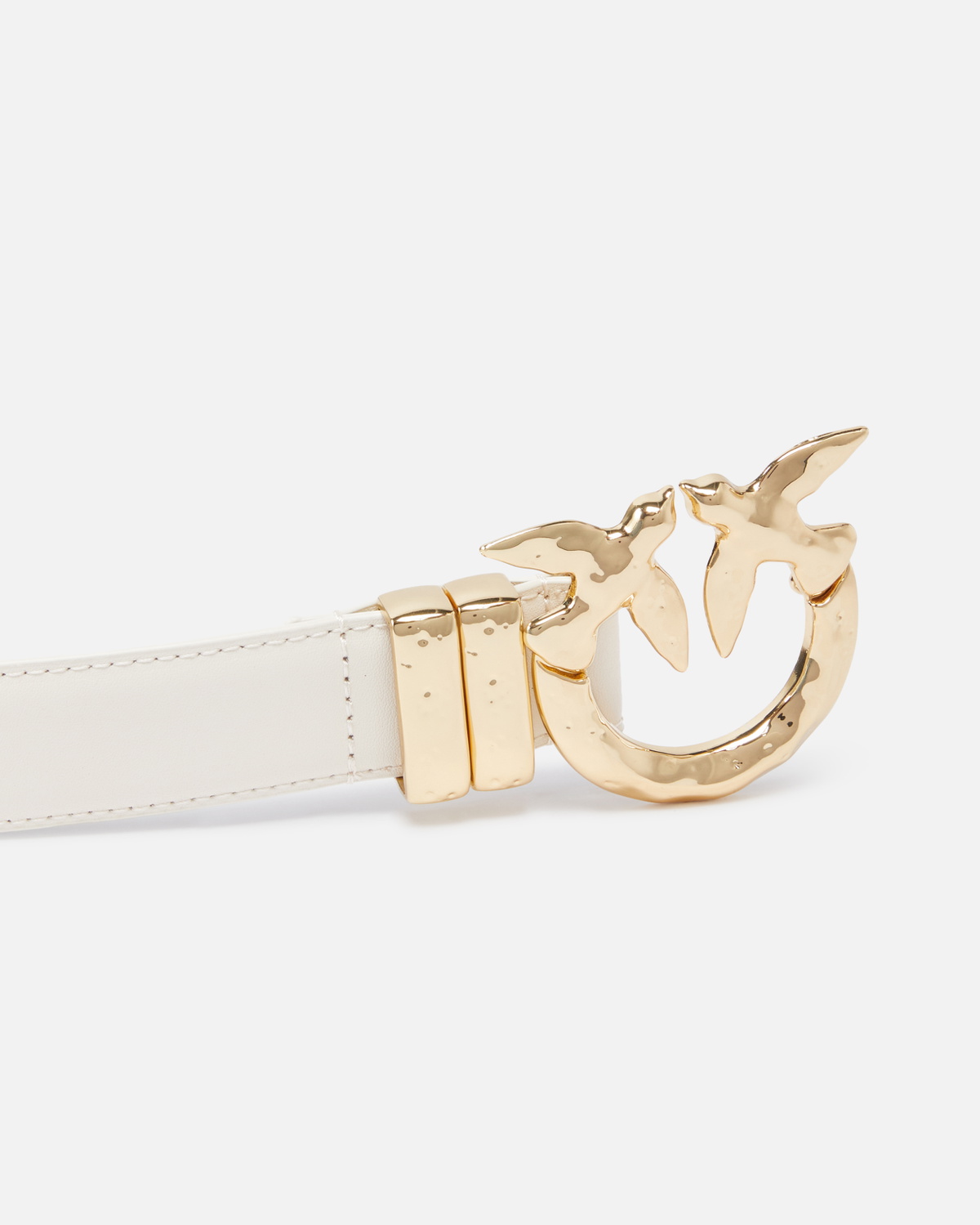 Pinko Leather Belt With Hammered Metal Buckle 3 Cm Silk 