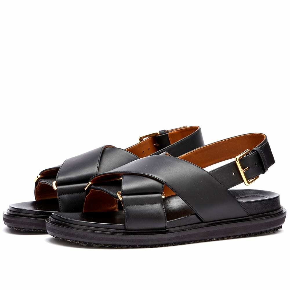 Marni Black calfskin fussbett sandals