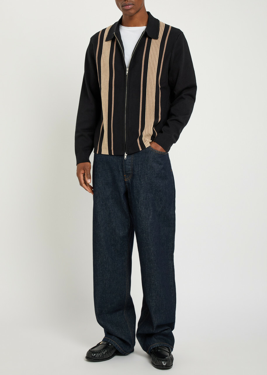 Wax London Lennox Striped Cotton and Cashmere-blend Jumper Black
