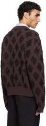 RECTO Brown Fringe Jacquard Knit Cardigan
