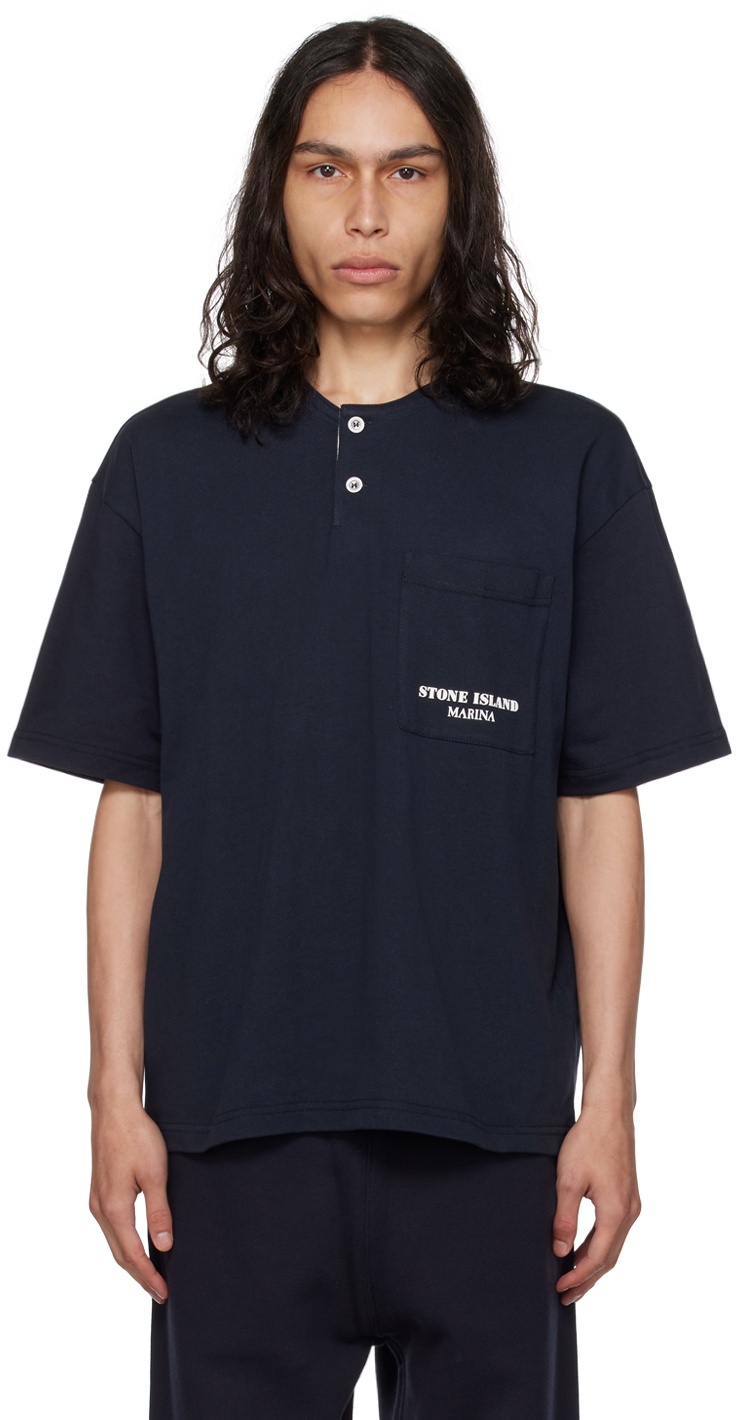 Stone Island Navy Crewneck Henley Stone Island