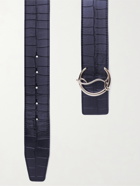 CHRISTIAN LOUBOUTIN - 4cm Croc-Effect Leather Belt - Blue - 85