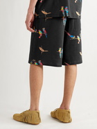 LOEWE - Paula's Ibiza Wide-Leg Printed Loopback Cotton-Jersey Drawstring Shorts - Black