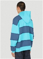 Raw Edge Striped Hooded Sweatshirt in Blue
