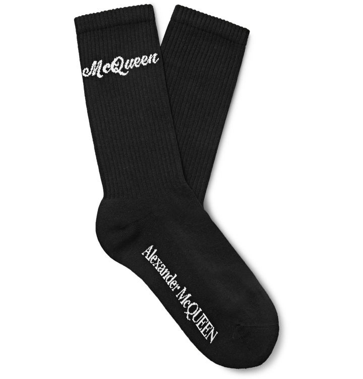 Photo: Alexander McQueen - Logo-Intarsia Stretch Cotton-Blend Socks - Black