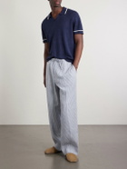 Officine Générale - Nilson Straight-Leg Striped Linen and Cotton-Blend Trousers - Blue