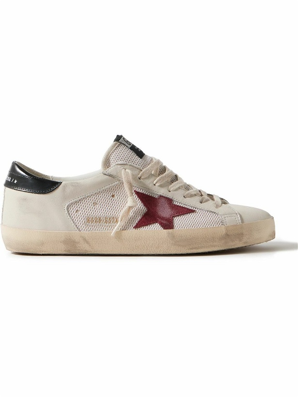 Photo: Golden Goose - Superstar Distressed Suede-Trimmed Leather and Mesh Sneakers - Neutrals