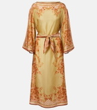 Zimmermann Belted printed silk midi dress