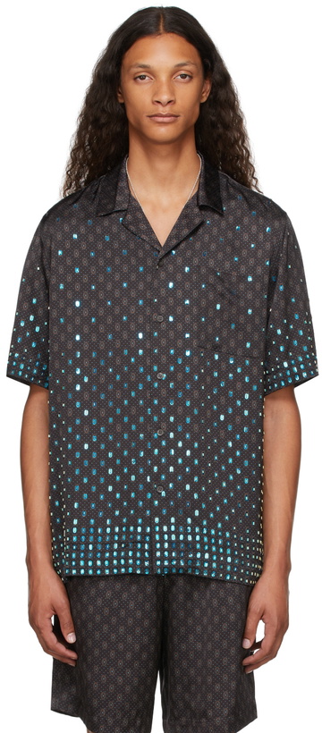 Photo: Dries Van Noten Black Viscose Beaded Short Sleeve Shirt