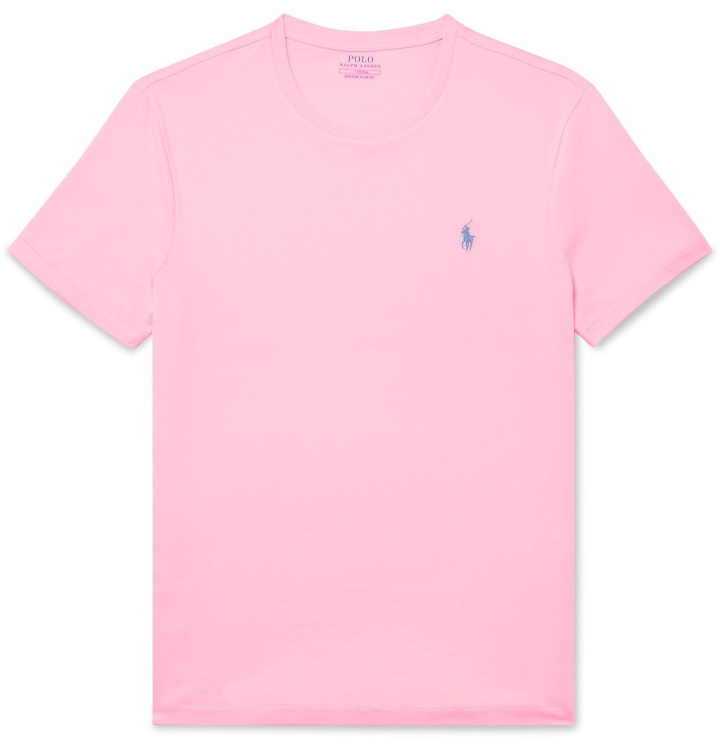 Photo: POLO RALPH LAUREN - Slim-Fit Logo-Embroidered Cotton-Jersey T-Shirt - Pink