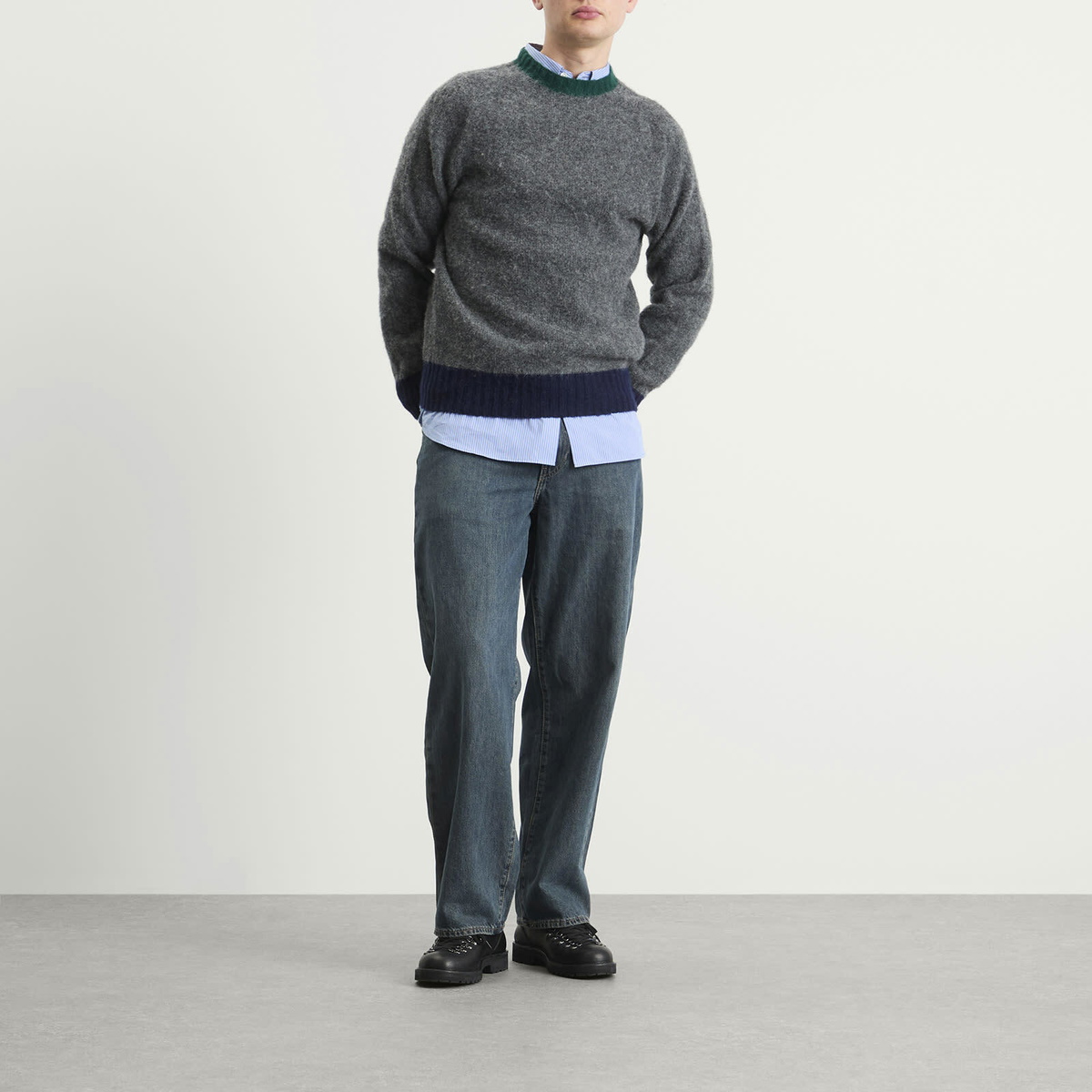 Howlin by Morrison Men's Howlin' Captain Harry Contrast Trim Jumper in Oxford