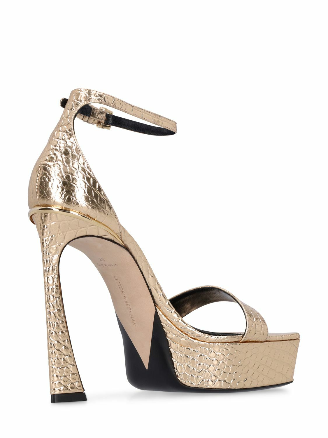 VICTORIA BECKHAM - 135mm Metallic Croc Embossed Sandals Victoria Beckham