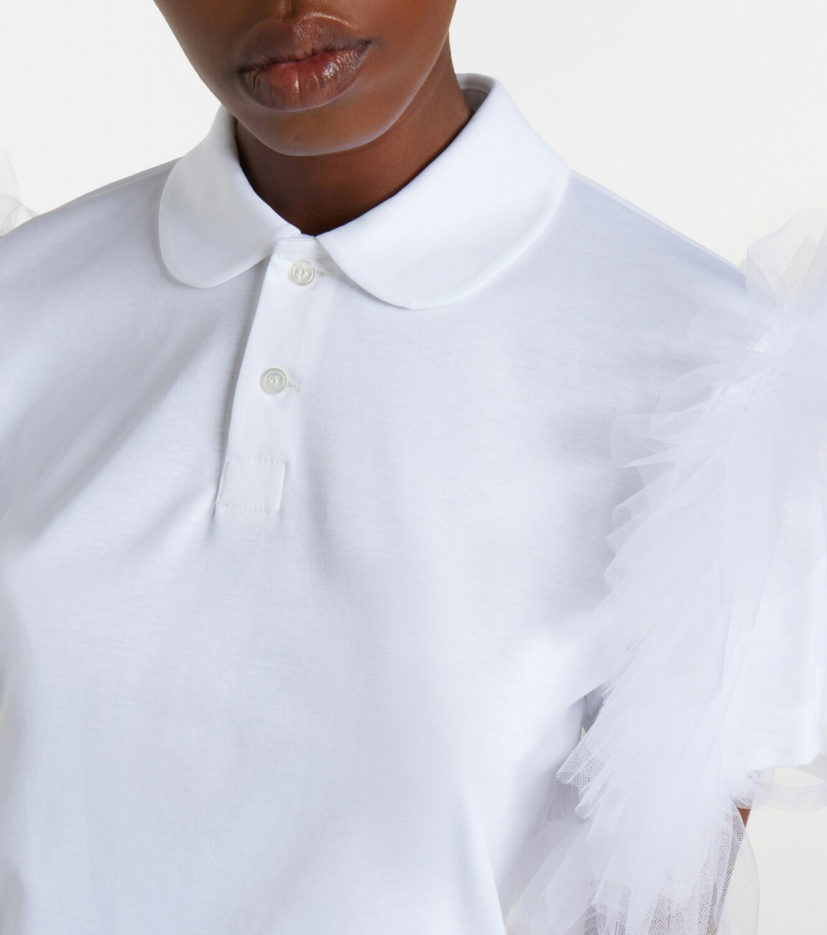 Noir Kei Ninomiya Tulle-trimmed cotton polo shirt