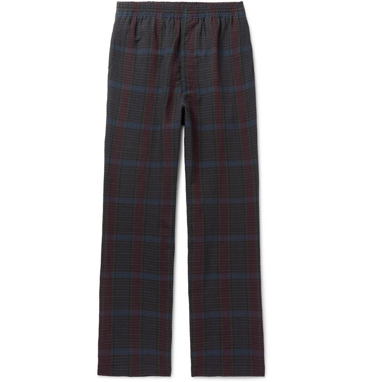 Photo: Camoshita - Checked Wool and Linen-Blend Drawstring Trousers - Navy