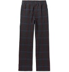 Camoshita - Checked Wool and Linen-Blend Drawstring Trousers - Navy