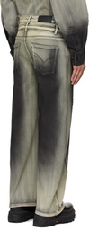 Feng Chen Wang Black & Gray Gradient Deconstruction Washed Jeans