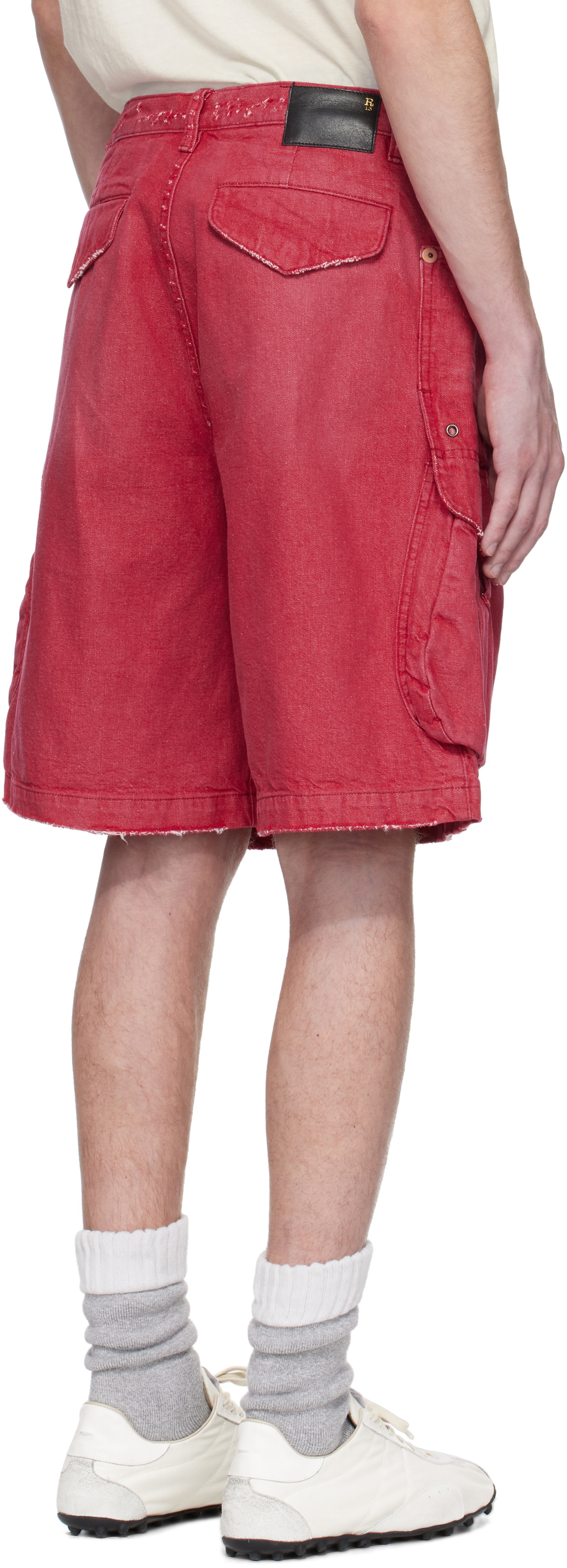 R13 Red Multi Pocket Baggy Denim Shorts