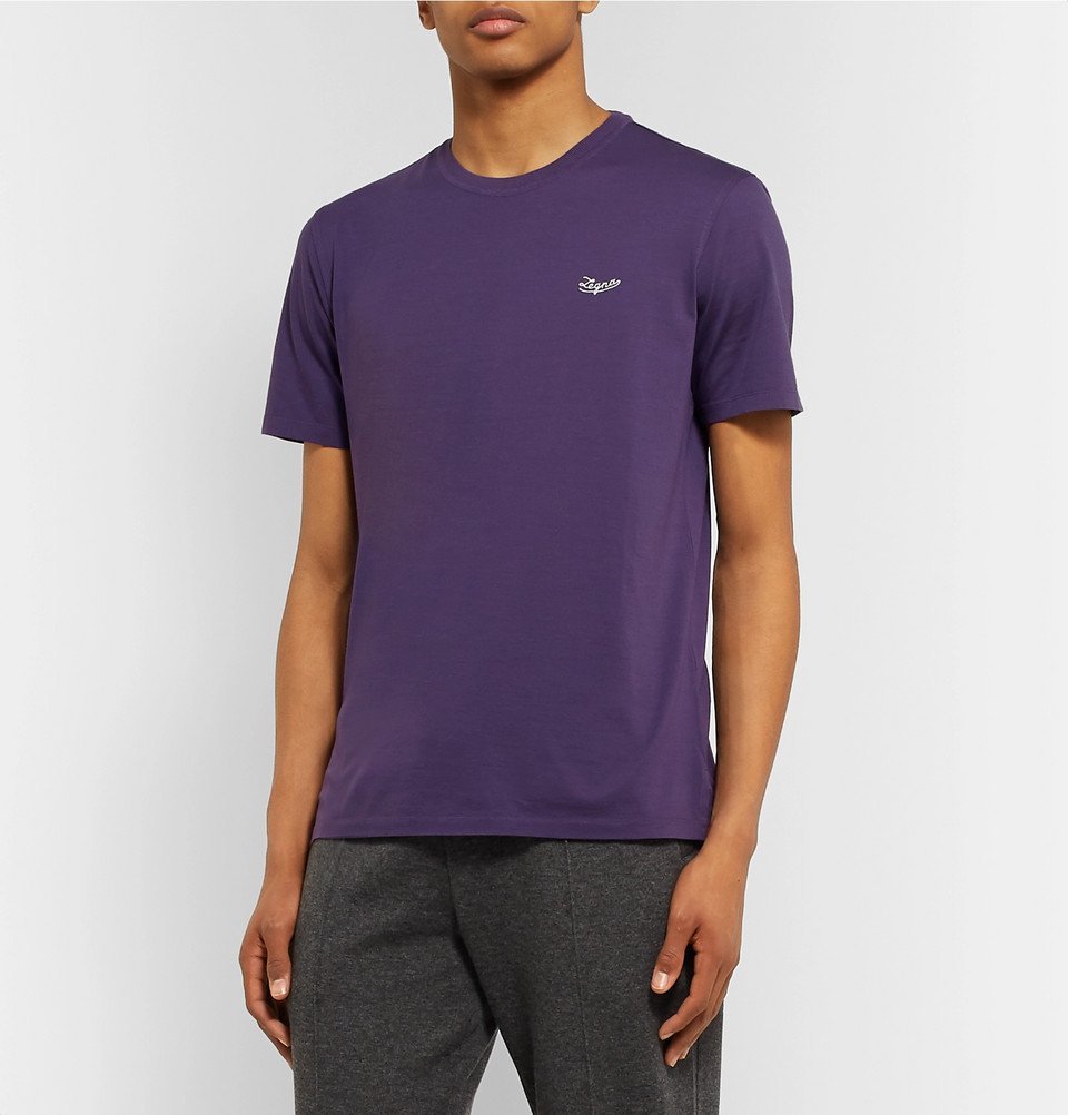 Ermenegildo Zegna パープルM Ermenegildo Zegna - Cotton-Jersey T-Shirt - Purple Ermenegildo Zegna