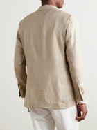 Rubinacci - Unstructured Double-Breasted Herringbone Virgin Wool, Silk and Linen-Blend Blazer - Neutrals