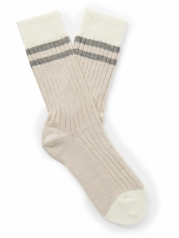 Photo: Brunello Cucinelli - Striped Ribbed Cotton Socks - Neutrals