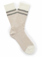 Brunello Cucinelli - Striped Ribbed Cotton Socks - Neutrals
