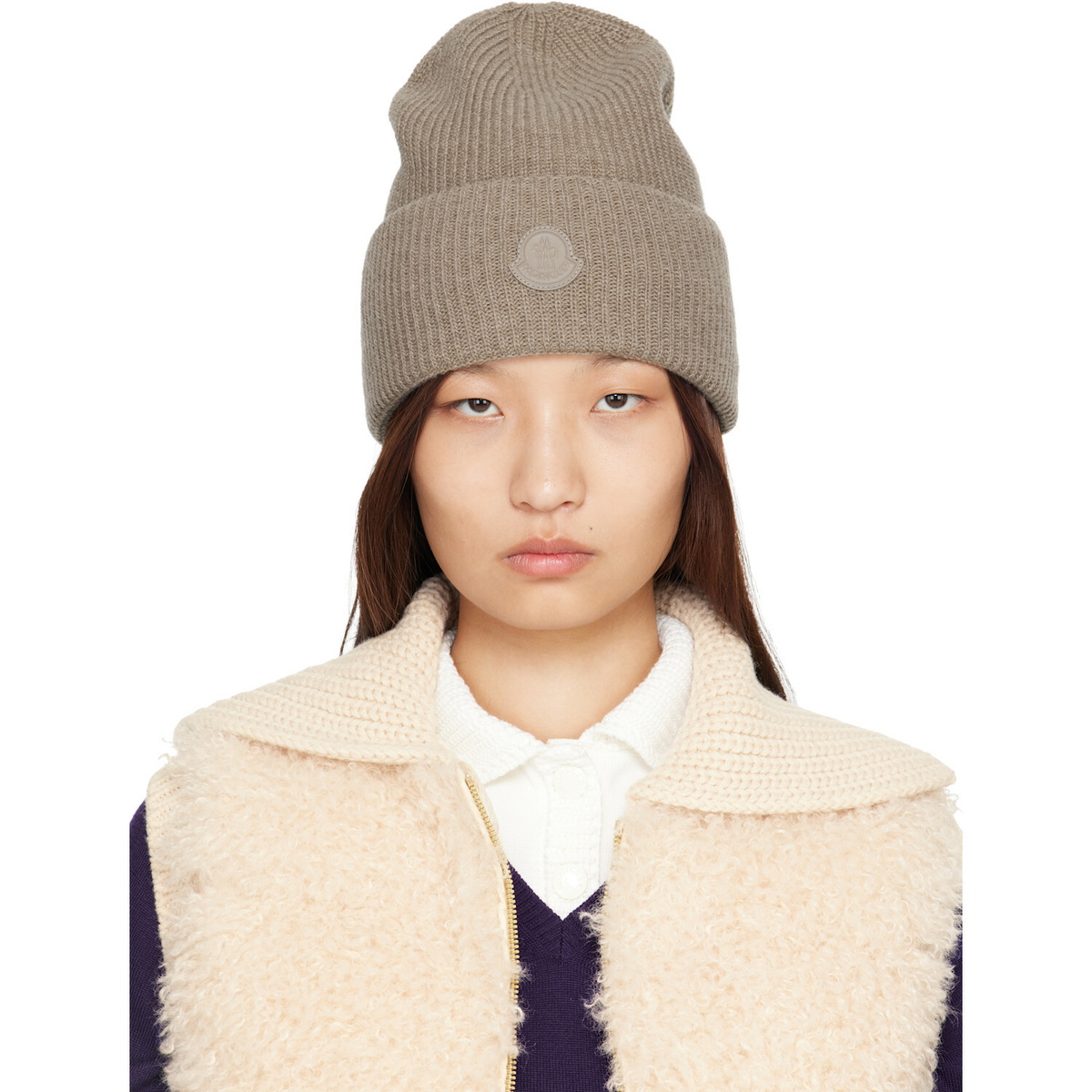 Moncler Taupe Wool & Cashmere Blend Beanie