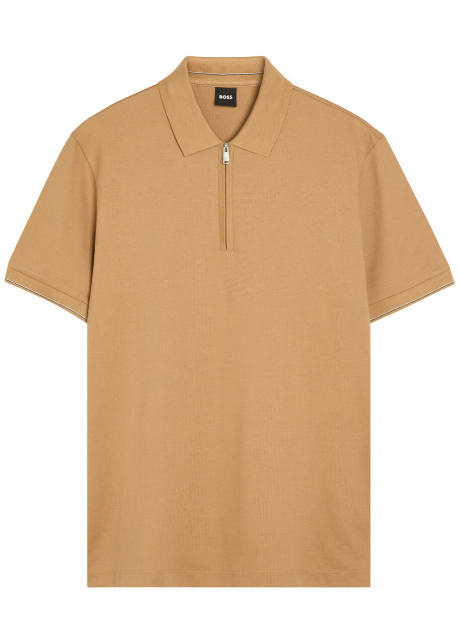 Boss Close-knit Cotton Polo Shirt Brown