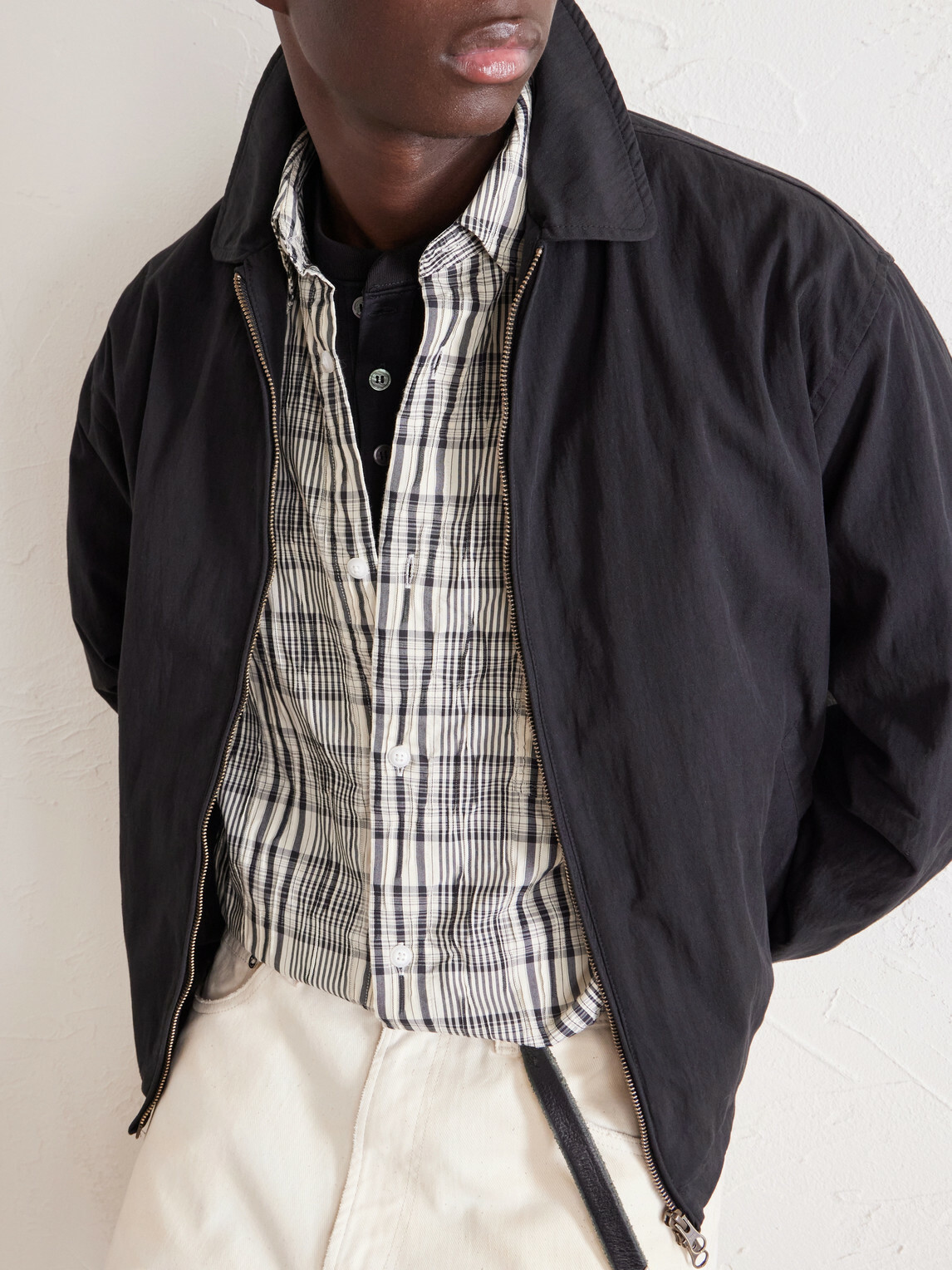 FrizmWORKS - Striped Crinkled Cotton-Blend Shirt - Gray